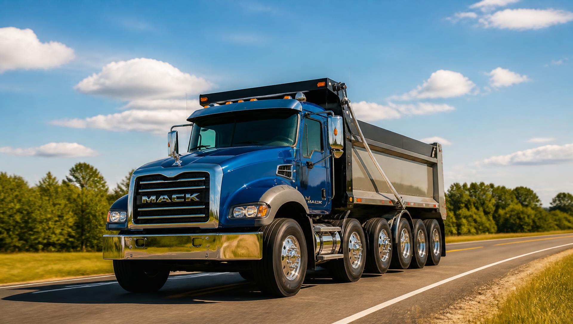 Mack dump truck on a sunlit haul road near Chester, Virginia
